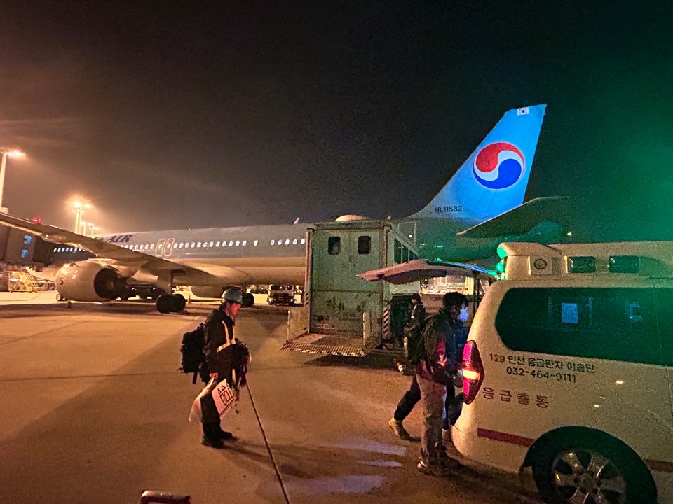 뇌출혈환자 일본에서 한국으로 이송완료